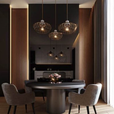 gray-dining-table-under-pendant-lamps